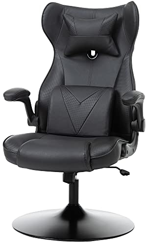 Vinsetto Gaming Stuhl mit Wippenfunktion, ergonomischer Computerstuhl, höhenverstellbar Bürostuhl, drehbar Schreibtischstuhl mit Kopf- und Lendenkissen, bis 120 kg belastbar, Schwarz