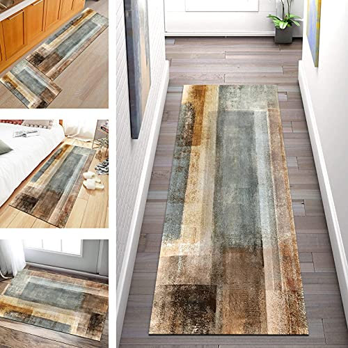 SGLGSTORE Teppich Läufer Flur rutschfest 3D Abstrakt Küchenläufer, Modern Korridor Teppichläufer Waschbar Küche Schlafzimmer Wohnzimmer Küchenbodenmatte Meterware Breite 60cm/ 70cm/ 80cm/ 90cm/ 100cm