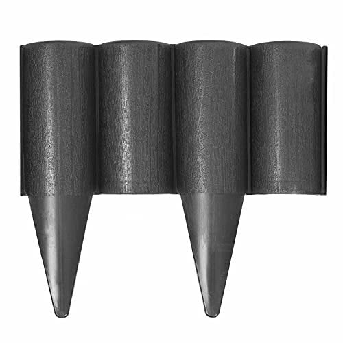 Grey Lawn Edging Border Palisade - 2.5 metres / 8.2 ft Long - Garden Fencing with Wood Log Texture and Ground Stakes for Landscaping, Flower Beds, Patio, Lawn, Pavement Edge