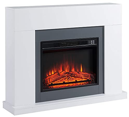 HOMCOM Camino Elettrico a Parete con Effetto Fiamma e Riscaldamento, 2000W, Copertura 37m², Timer 7 Giorni, Bianco