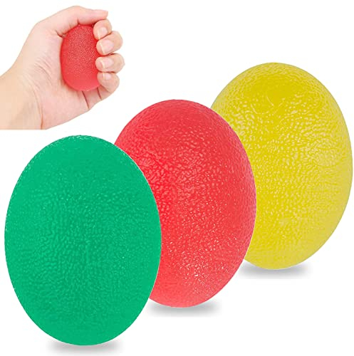 Handtrainer Fingertrainer Eiförmige Griffbälle YUTOU 3 Stück Anti Stress Bälle Hand Trainingsgerät mit Unterschiedlichen Härtegraden für Stressabbau Kräftigung von Hand und Finger - Gelb/Rot/Grün