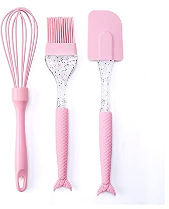 caihuashopping Spatula 3-piece Baking Spatula Set Silicone Spatula Brush Whisk Kitchen Pastry Tool Cake Icing Spatula for Cooking Baking Mixing Kitchen Spatula (Color : Pink)