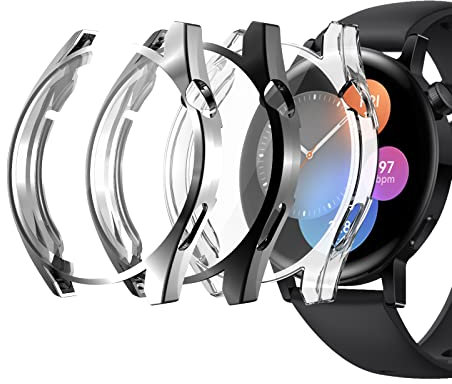 NEWZEROL 3 Pièce Coque Compatible pour Huawei Watch GT 3 42mm, Couverture Complète de Protection Coque Souple de Pare-Chocs en TPU Anti-Rayures pour Huawei Watch GT 3 42mm - Transparent/Noir/Argent