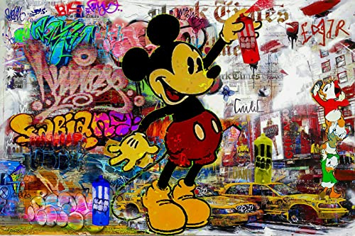Magic Canvas Art Pop Art Micky Maus Graffiti Leinwandbild 1- teilig Hochwertiger Kunstdruck Wandbilder – B8169, Größe: 40 x 30 cm