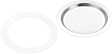 sourcing map 3pcs Silicone Gasket 55x72mm and 1pcs Stainless Steel Filter Screen 66x54mm for 6-Cup Mocha Coffee Pot