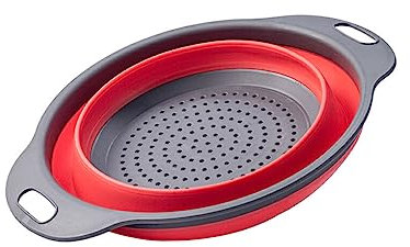 IOIUSKKU Drain Basket with Handle Collapsible Colander Storage Retractable Strainer, Red, Small