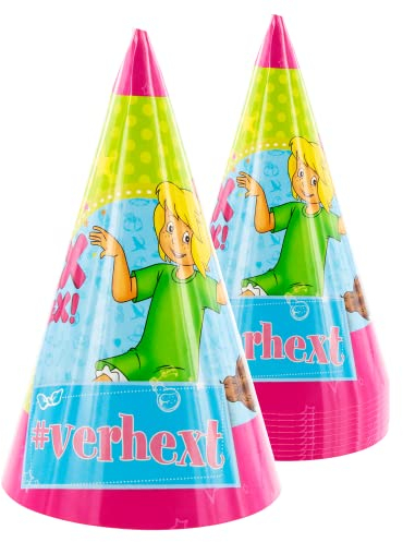 Party Factory `Bibi Blocksberg´ 10 Partyhütchen, ca. 10x16cm, bunt, Partyhüte aus Pappe für Kindergeburtstag oder Mottoparty