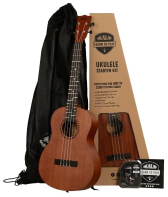 Offizielles Kala Ukulelen-Bariton-Starter-Set, Satin-Mahagoni – inklusive Online-Unterricht, Stimmgerät-App und Booklet
