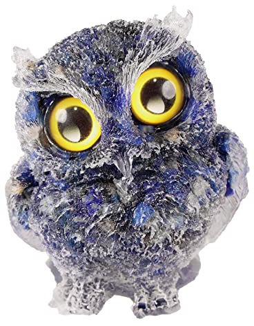 Nupuyai Lapislazuli Stein Eule Figur Deko, 6 cm kleine Kristall Eule Stein Statue, Heilstein Eulen Geschenke für Frauen, Harz Vögel Tier Figur Hexe Haus Garten Dekoration