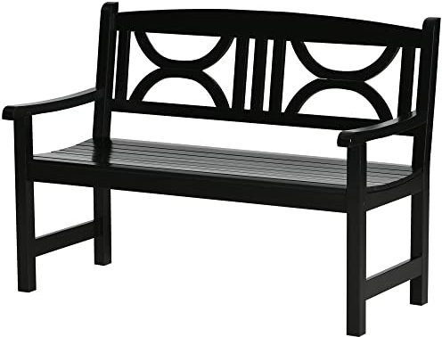 Outsunny Banc de Jardin 2 Places Banquette extérieur siège à Lattes à Dossier Haut accoudoir Confort Bois de peuplier 123 x 61 x 89,5 cm Noir