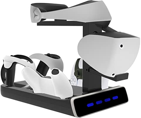LiLiTok Vertikaler Ständer Kompatibel mit PSVR2 Dual Controller Ladestation LED Licht, für PS5 VR2 Headset Halterung und Handgriff Ladestation VR Gaming Heaset Zubehör