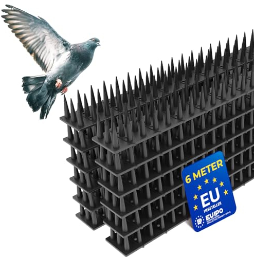 6 Meter Taubenabwehr Spikes (3cm Hoch) – UV-beständiger Kunststoff in Schwarz, wetterfest, Click-System (12 Stück x 50 cm), 3-reihig Vogelschutz ideal für Balkon und Fensterbank, schnelle Montage