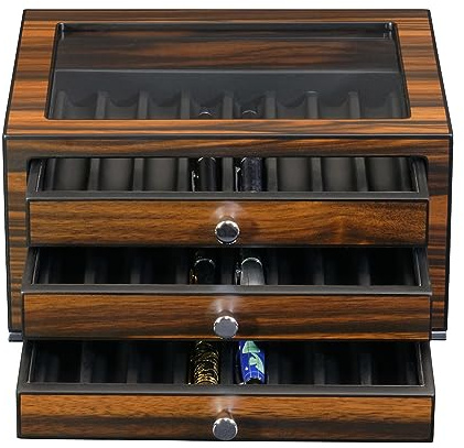 Decorebay Avid Pen Collector Case Wooden Fountain Pen Box and Organizer with Glass Window (Brown - 24 Pen)