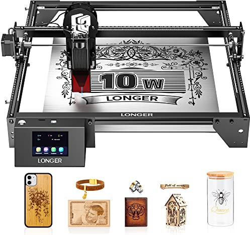 LONGER RAY5 60W Laser Cutter, 10W Laserleistung, 0.06 * 0.06mm Laserpunkt, Graviermaschine mit Farb-Touchscreen, 4 in 1 Offline Laser Graviermaschine, Lasergravurmaschine für Holz/Glas/Acryl/Metall