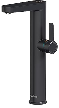 Briwellna Instant Hot Water Tap for Vessel Sinks, Sofort-Warmwasserhahn für Aufsatzwaschbecken, 220 V elektrischer Wasserhahn, Durchlauferhitzer mit Digitalanzeige (Schwarz)