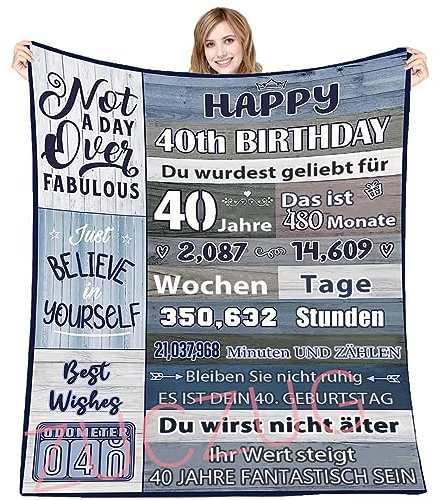 ZUCZUG Kuscheldecke Flauschige Partyzubehör Dekorationen zum 40. Geburtstag für Frauen männer, Happy 40th Birthday Geschenke, Geschenke Decke zum 40. Geburtstag, Frauen, Mutter, Oma