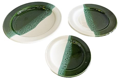 ARTIGIANATO VULCANO Assiettes marocaines 3 pièces en céramique peinte à la main - Grande 24 x h5 cm moyenne 20 x h4 Petit 15,5 x h3