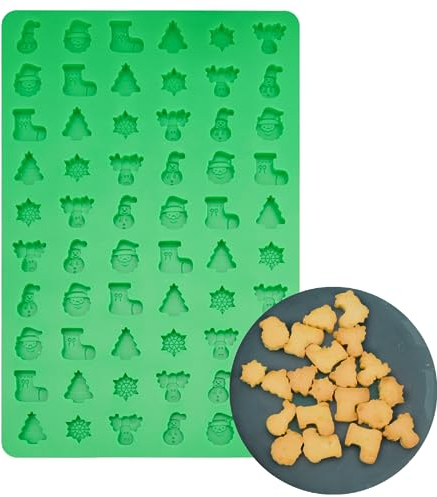 Weihnachten Silikon Schokolade Form,1PC-60 Hohlraum Xmas Element Backform Cookies Form Süßigkeiten Backtablett für Kuchen Dekorationen Antihaft Formen für Backwaren