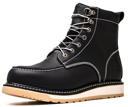 SL-Saint Handgefertigte wasserdichte weiche Moc Toe Goodyear-welted Stiefel Classic Full Grain Leder (Schwarz, Erwachsene, Herren, 48, Numerisch, EU Schuhgrößensystem, M)