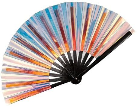 Large Rave Folding Hand Fan for Men/Women,Holographic Rave Fan for Women Club Dance Party,Festivals,Halloween, EDM, Music Festival,Club,Event,Party,Dance,Performance,Decoration, Gift (Colorful)
