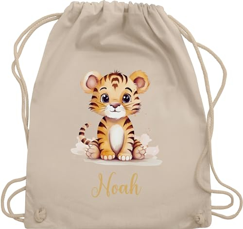 Turnbeutel Rucksack - Zootiere - Tiger - Unisize - Naturweiß - name tiger, personalisierte tiermotiv tigermotiv personalisieren motiv geschenke