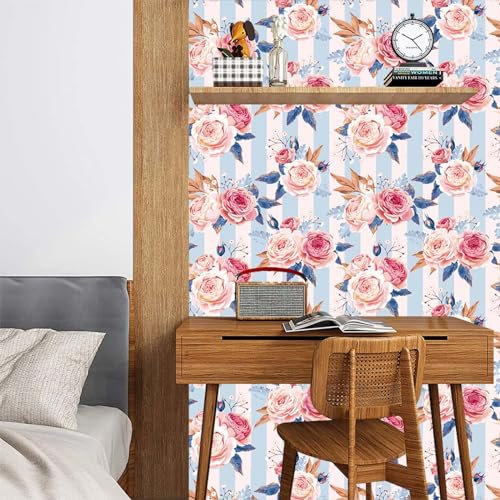 Papiers Peints Rose Rayée En Poudre Papier Peint Adhesif Mural Salon Papier Adhesif pour Meuble Papier Peint Intissé Facile à Peler Papier Adhésif Décoratif Cuisine 45x300cm