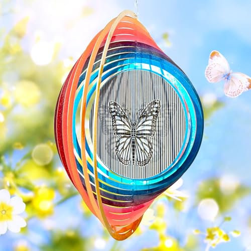 Aoedelyart 3D-Tiere, Schmetterlings-Windspiel für Hof und Garten, 30,5 cm, Windspiel für den Außenbereich, Geschenk für Frauen, Mutter, Oma, Ehefrau, Gartendekoration, Metall, kinetische Hofkunst,