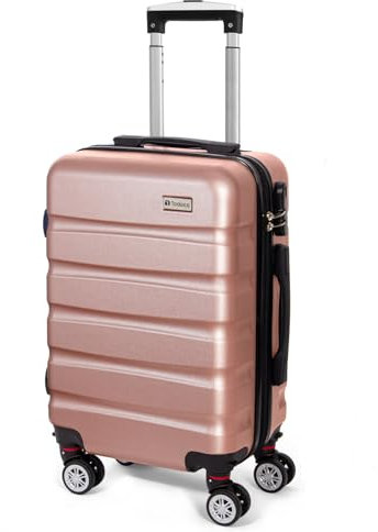 Todeco Valise Cabine 56cm, Rigide e Légère ABS+PC Valise à Main légère avec Coque Rigide, Valise de Voyage, avec 4 Doubles Roues, 56x36x22cm, Or Rose