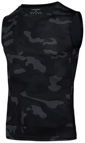 AMZSPORT Herren Kompressions-Tanktop Ärmellos Funktionsshirts Baselayer Unterhemd Schwarze Tarnung XL