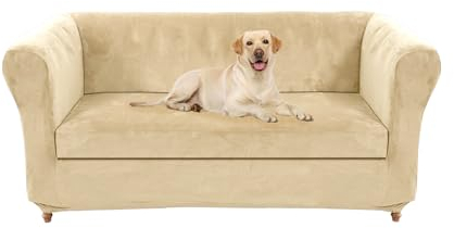 ZYBSLCSY Chesterfield Sofabezug Stretch-1 2 3 Stück Couchbezug Weicher Samt, Anti-Rutsch-Couchbezug Möbelschutz (Beige,Sofa+1 pc Large 3-Seat)