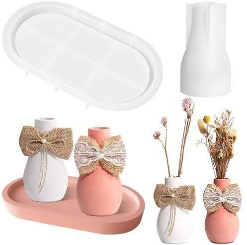 4 Stück Vase Silikonform,1 Vase+1 Paletten+2 exquisite Schleifendekorationen | Silikonformen Gießformen | Silikonformen Gießformen Vase | Bastelbeton zum Gießen | Silikon Gießformen | Gips zum Gießen