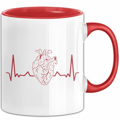 Kardiologe Geschenk Tasse Herzschlag Ekg Herz Kardiologie Kaffee-Becher (Rot)