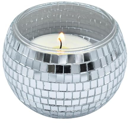 FANGZ Holder, Glass Votive Tea Light Holder Stand, Disco Ball Holder, Round Silver Disco Bowl Vase for Wedding Centerpieces, Home Decor