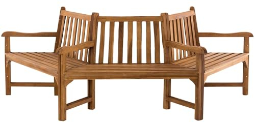 CLP Baumbank Kenna I Naturbelassene Holzbank Mit Rückenlehne Aus Massivem Teakholz I Parkbank mit 3 Sitzplätzen, Größe:250 cm