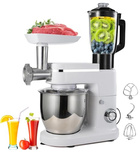 Robot Da Cucina 3 In 1 E Tritatutto Elettrico, Macchina Per Frullare Succhi Con 8 Velocità, Robot Da Cucina Multifunzione Frullatore Per Pane, Patè, Bevande, Purè Di Patate, Insalata(Color:Bianco)