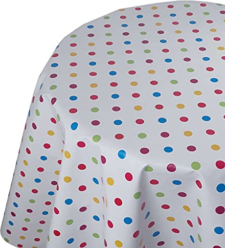 Wachstuchtischdecke Bunte Punkte Rund 135 cm | abwaschbare Tischdecke, Gartentischdecke, wasserabweisend, gefaltet