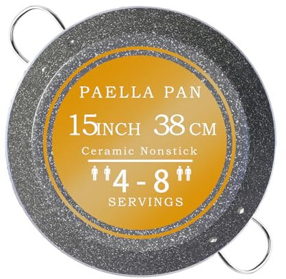ACTIV CUISINE Paella-Pfanne für 4–8 Portionen – Keramik-Antihaftbeschichtung, leicht zu reinigen – kompatibel mit Induktions- und Gasbrennern – leichtes Aluminium, perfekt für das Kochen im Innen- und