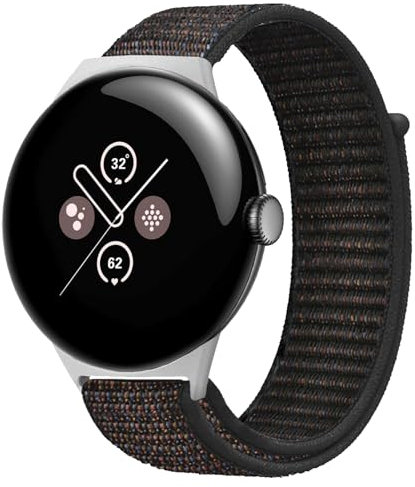 Haofun Nylon Armbänder für Google Pixel Watch 3 XL 45mm für Damen Herren, Befestigung mit Klettverschluss, Atmungsaktives Weiches Nylon ErsatzArmband für Google Watch 3 XL 45mm - Schwarz