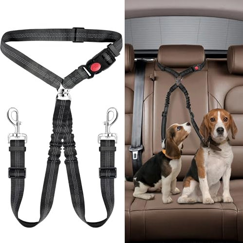 worahroe Anschnallgurt Hund Auto, 2 in 1 Verstellbares Sicherheitsgeschirr mit Elastischem Gurt, 360° Drehkarabiner, Reflektierend, Kopfstützen-Kompatibel, für Kleine & Mittlere Hunde, 18-32 Zoll