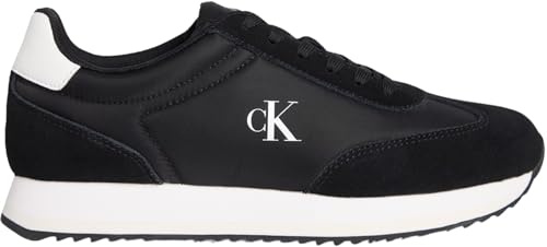 Calvin Klein Damen Runner Sneaker Laceup aus Leder, Schwarz (Black/Bright White), 36