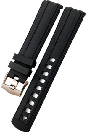 BDNJN 20mm 21mm New Fluorous Silicone Rubber Watchband For Omega Seamaster Diver 300 Black Blue Soft Watch Strap(Black rose gold,20mm)