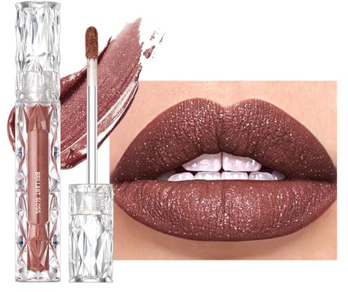 Diamant Lipgloss Matt, Flüssiger Lippenstift mit Funkeln, 3D Perlglanz Lip Gloss, Langanhaltend & Wasserfest Liquid Lipstick, Hochpigmentierter Metallic Shimmer Lippen, Feuchtigkeitsspendende Formel