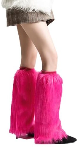 Andiwa Beinwärmer Aus Kunstfell Beinwärmer Damen Kunstpelz Stulpen Damen 80er Jahre Accessoires Bein Stulpen Neon Für 80s Motto Party Fasching Karneval Tanzen Aerobic Kostüm Accessoires (Rosa, 40CM)