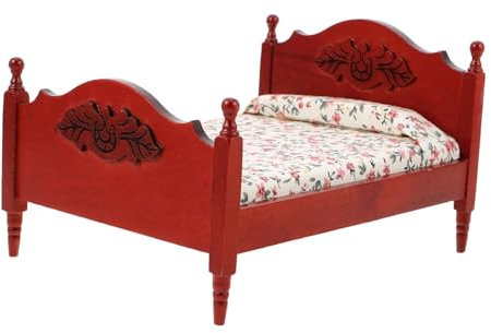 VICASKY Maßstab Puppenhaus Bett Aus Holz Vintage Europäischer Stil Miniatur Möbel Für Schlafzimmer-szenen Robust Und Elegant Für Puppenhaus Deko Und Bastelarbeiten