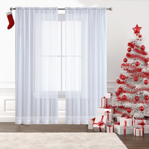 Rideaux Voilages à Oeillets pour Fenêtre 120 x 210 cm 100% Polyester/Transparent Intérieurs Rideaux et Draperies Intérieurs Modernes pour Mariage de Noël Chambre, Blanc