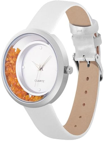 Crystal Blue Damen Armbanduhr Bernstein Schmuck analog Quarz weiches Armband Silber 0243