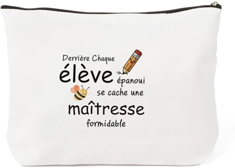 Idee Cadeau Maitresse D'école Fin D'année,Merci Maitresse Cadeau Maîtresse Fin D'année,Cadeaux Atsem Prof pour Institutrice Départ Retraite Original Maîtresse Noel Anniversaire,Pochette Maquillage