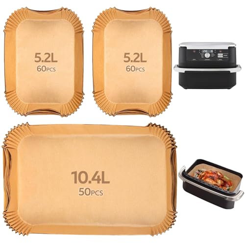 170PCS Papier Cuisson Air Fryer pour Ninja Foodi Flexdrawer AF500EU 10.4 L,Food-Grade BPA gratuit, Jetable Antiadhésive Sans Huile Papier Parchemin Accessoires pour 5.2L-10.4L Friteuse(170 Pièces)