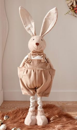 Dekoleidenschaft Dekofigur Hase mit Latzhose aus Textil, 46 cm hoch, Osterhase, Osterdeko, Osterfigur