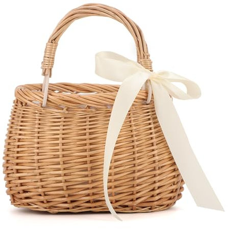 BWBIKE Damen Strandtasche aus natürlichem Rattan - Handgewebte Tote Purse aus Weide, Boho Straw Basket Umhängetasche für Sommer, Reisen & Shopping, Rund